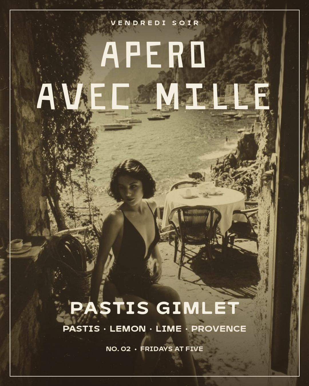 Vendredi Soir — The Pastis Gimlet & Lavender Honey Goat Cheese Crostini