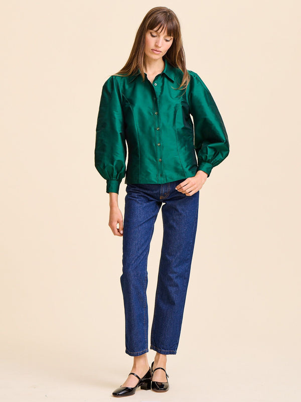 Adeline Top in Evergreen Taffeta — view 9