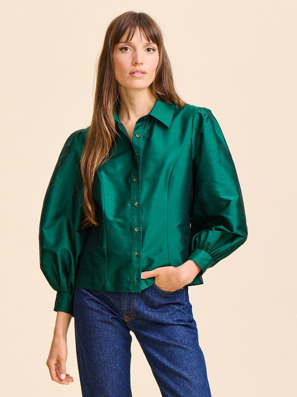 Adeline Top in Evergreen Taffeta — view 5