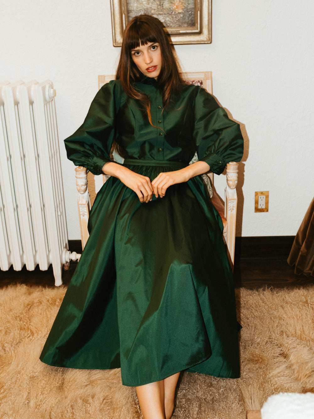 Ayla Skirt in Evergreen Taffeta