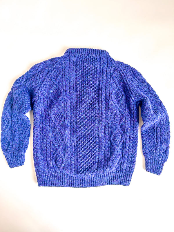 Vintage Kennedy of Ardara Hand-Knit Aran Fisherman Sweater - Marled Cobalt — view 2