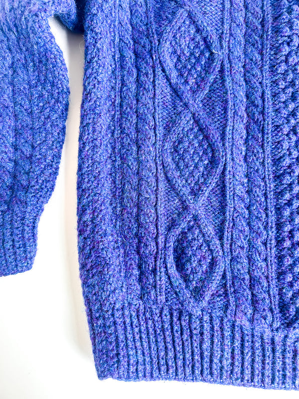 Vintage Kennedy of Ardara Hand-Knit Aran Fisherman Sweater - Marled Cobalt — view 5