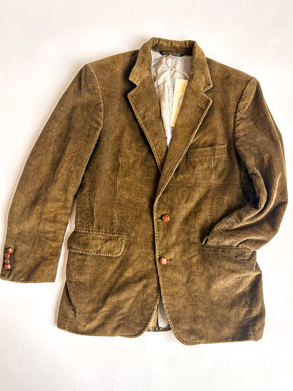 1980s-90s Lands' End Charter Collection Corduroy Blazer, Made in USA - Brown-Green — view 1
