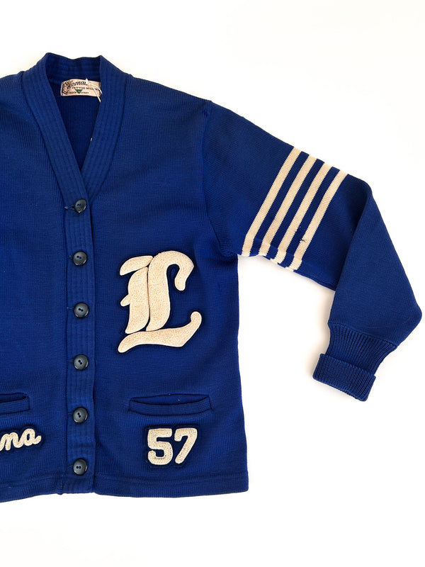 1957 Glenna Stahl Letter Cardigan, Lyman Wyoming - Coleman Knitting Mills — view 2