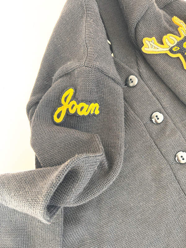 1967 Coleman Knitting Mills Letter Cardigan, Joan Hall - Black and Yellow — view 8