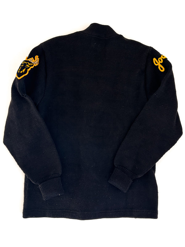1967 Coleman Knitting Mills Letter Cardigan, Joan Hall - Black and Yellow — view 3