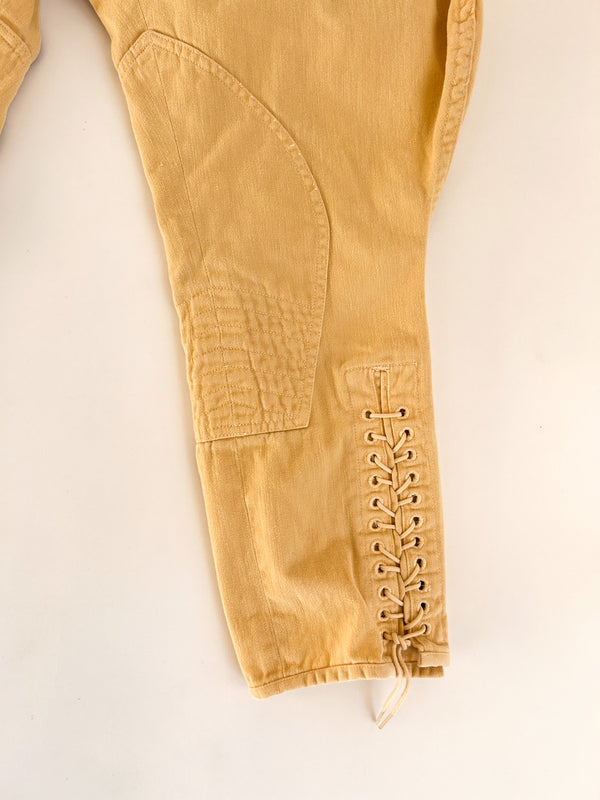 Vintage Polo Ralph Lauren Lace-Up Jodhpurs, Butter Yellow, Made in USA — view 2