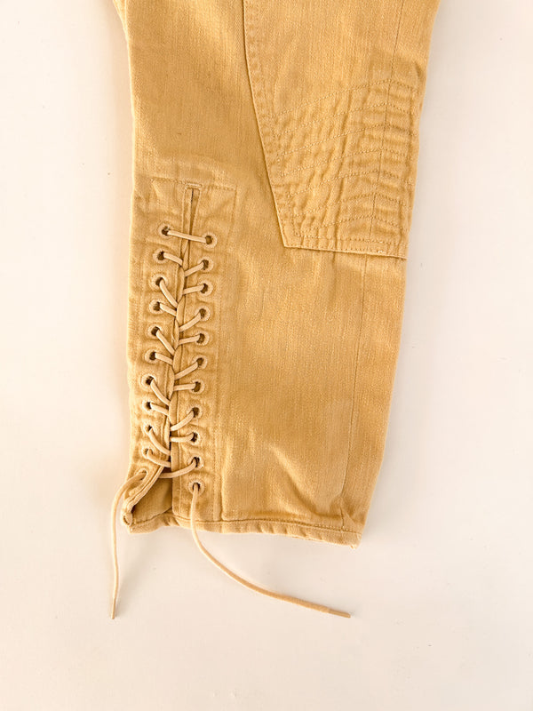 Vintage Polo Ralph Lauren Lace-Up Jodhpurs, Butter Yellow, Made in USA — view 4