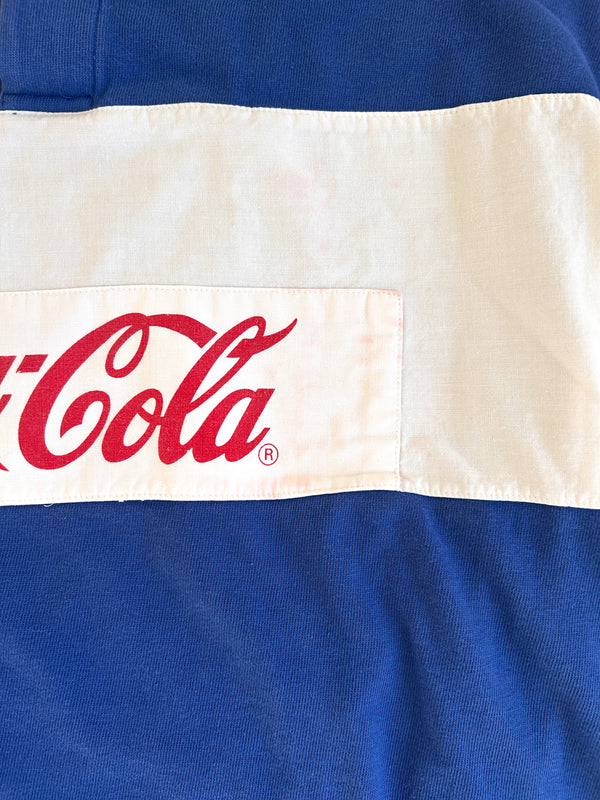 1985-87 Coca-Cola Clothes by Murjani Rugby Shirt, Blue and White Colour Block with Red Coca-Cola — view 3