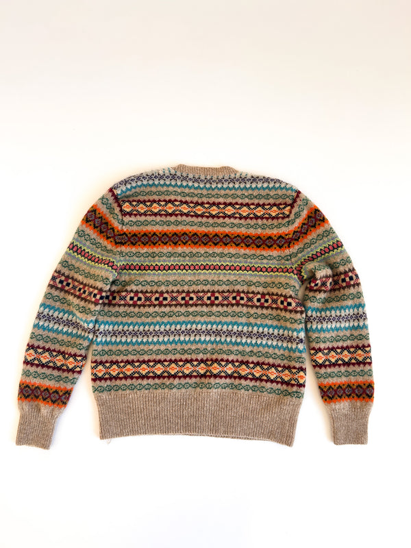 Polo Ralph Lauren Hand Knit Fair Isle V-Neck, Tan with Fourteen Colours - Wool and Lambswool, Labelled L — view 8