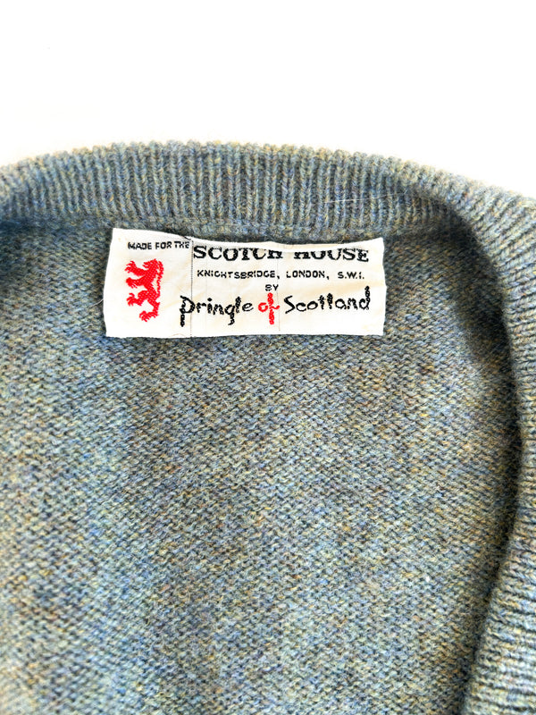 Vintage Pringle of Scotland Olive and Blue Marled Lambswool V-Neck for The Scotch House, Knightsbridge - Made in Scotland, 42 — view 3