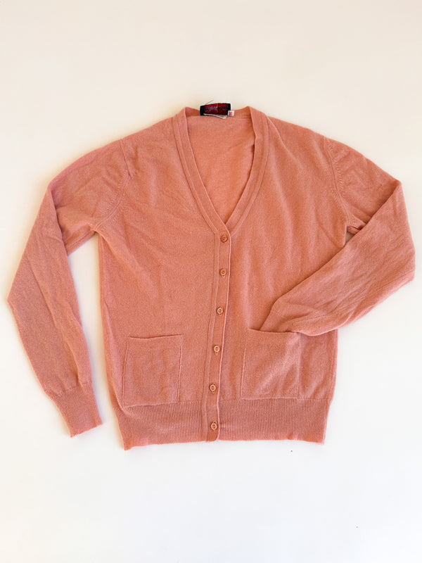 Vintage The Gleneagles Range Salmon Pink Pure Cashmere Cardigan with Pockets - Made in Scotland, 36 — view 3