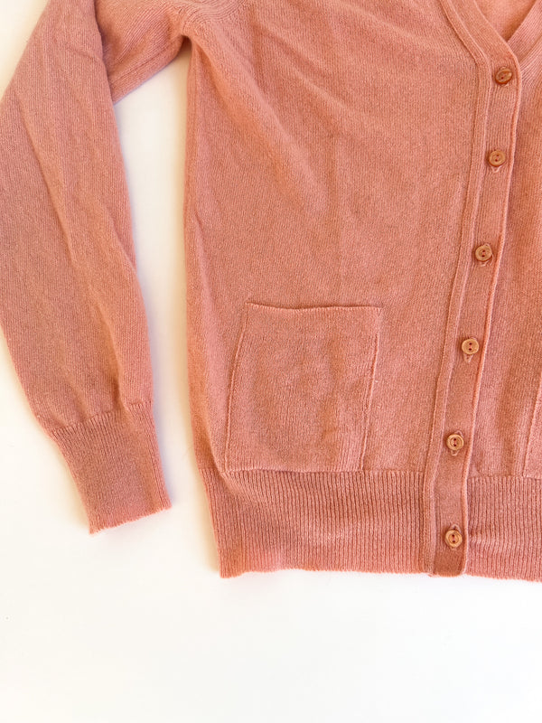 Vintage The Gleneagles Range Salmon Pink Pure Cashmere Cardigan with Pockets - Made in Scotland, 36 — view 4