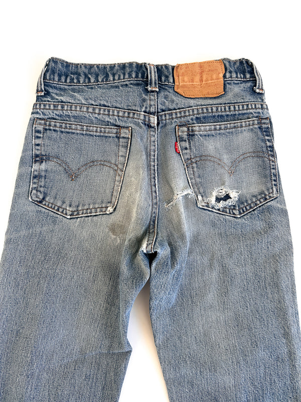 1980 Levi's 517 Boot Cut Jeans, Faded Indigo with Honest Wear - Small e Red Tab, Made in USA, 28 x 32 — view 1