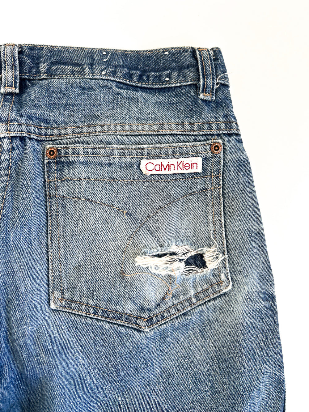 Vintage Calvin Klein Jeans, Cream and Red Back Patch - 100% Cotton, Made in USA, Size 31