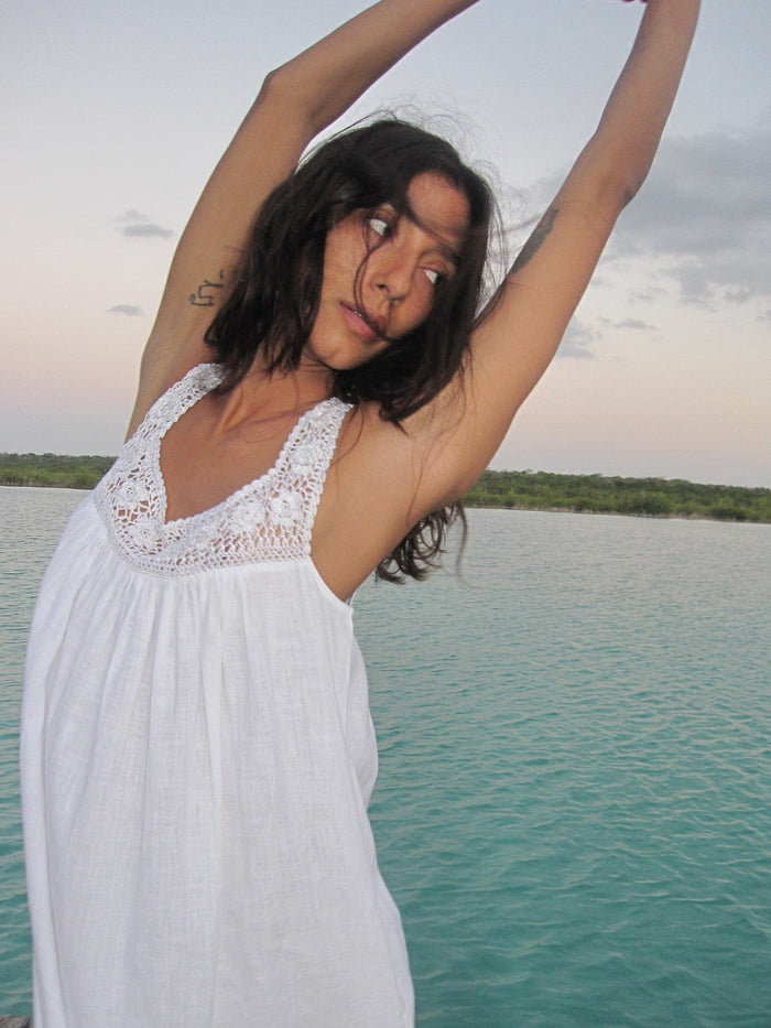 Adelia Dress in White Linen