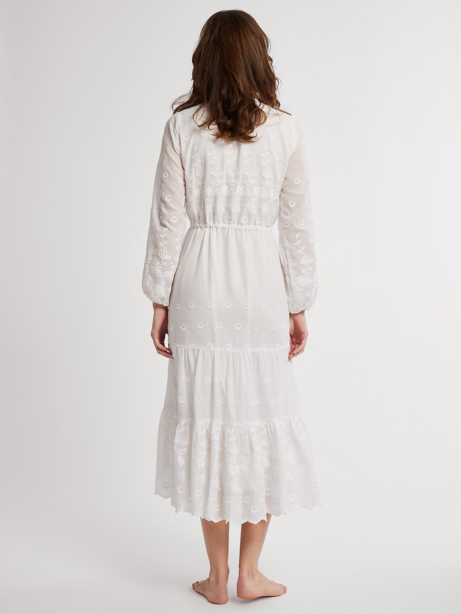 MILLE Clothing Astrid Dress in White Petal Embroidery