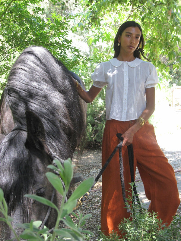 Avie Pant in Sepia Linen — view 1