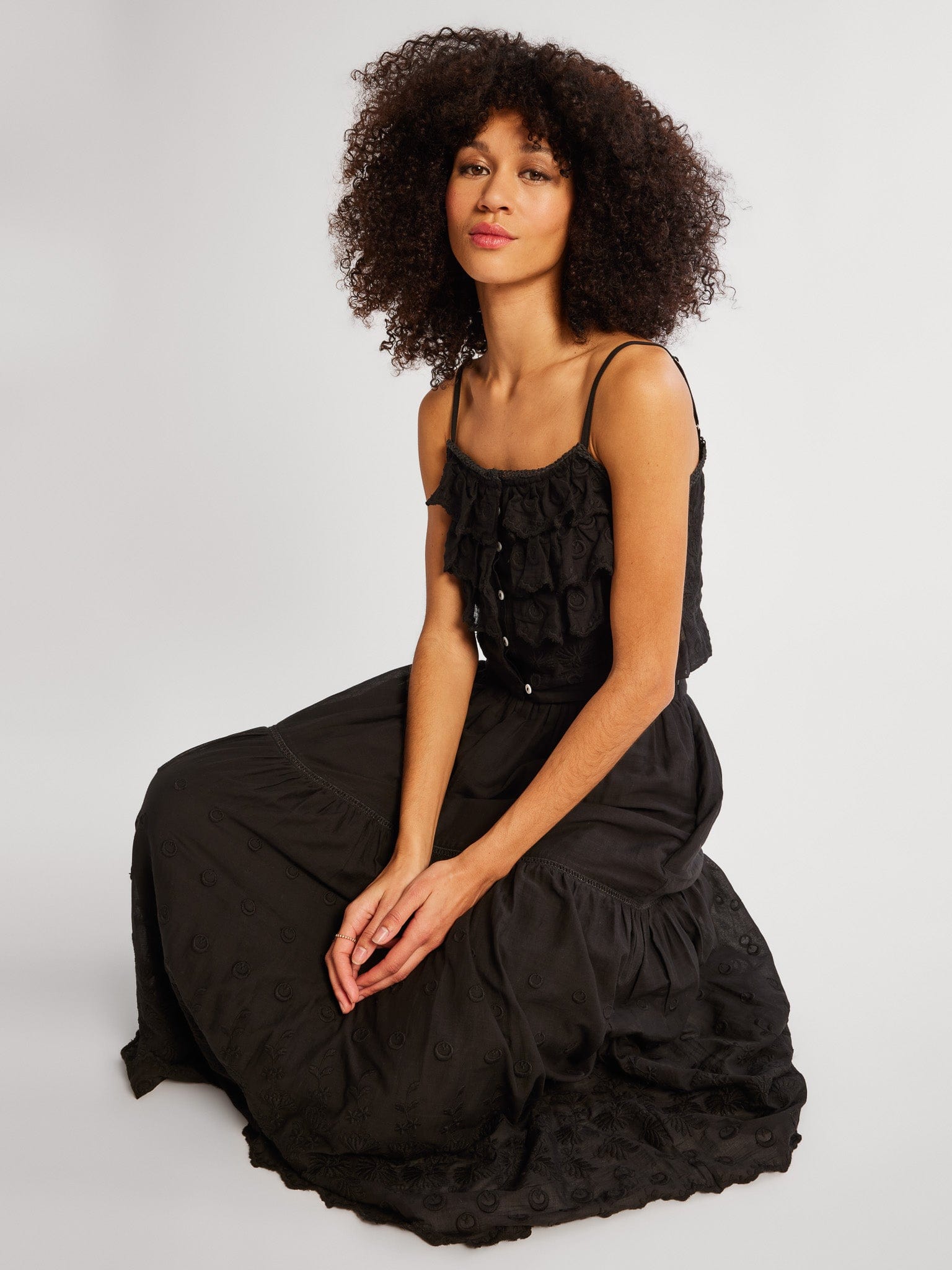 MILLE Clothing Betty Skirt in Black Petal Embroidery