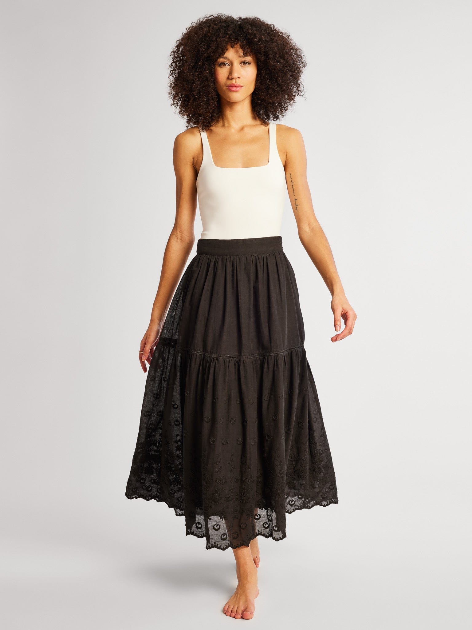 MILLE Clothing Betty Skirt in Black Petal Embroidery
