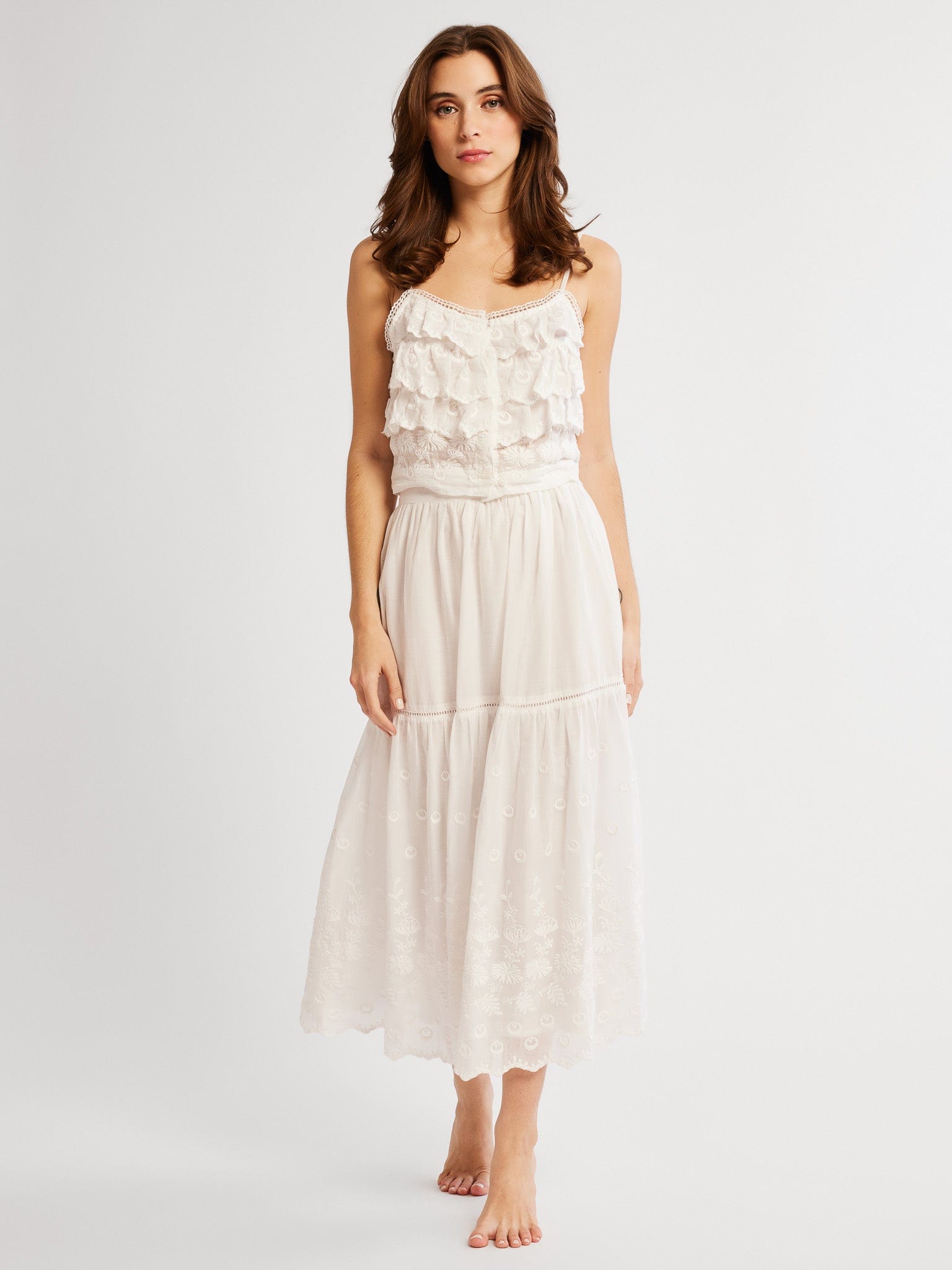 MILLE Clothing Betty Skirt in White Petal Embroidery