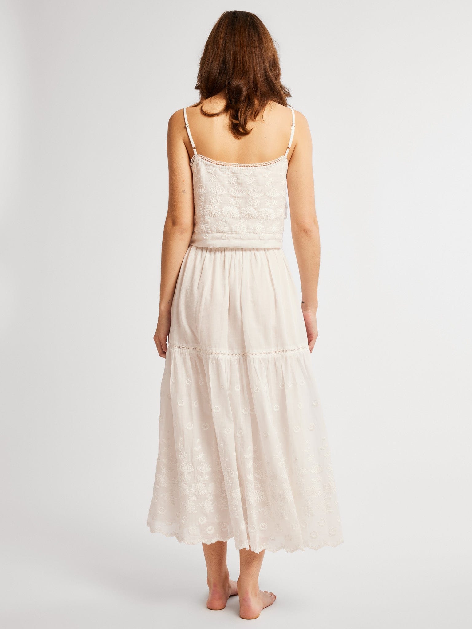 MILLE Clothing Betty Skirt in White Petal Embroidery