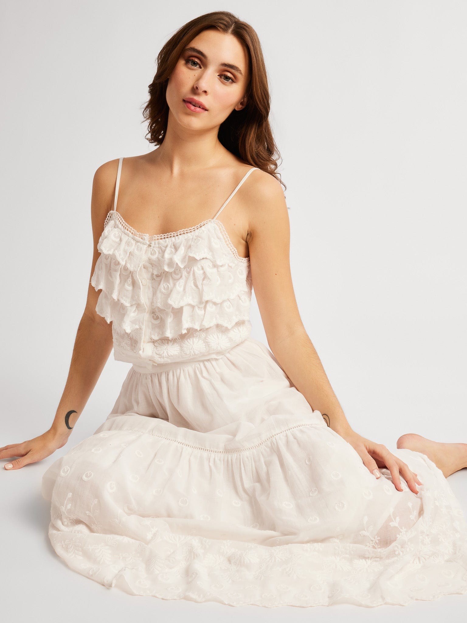 MILLE Clothing Betty Skirt in White Petal Embroidery