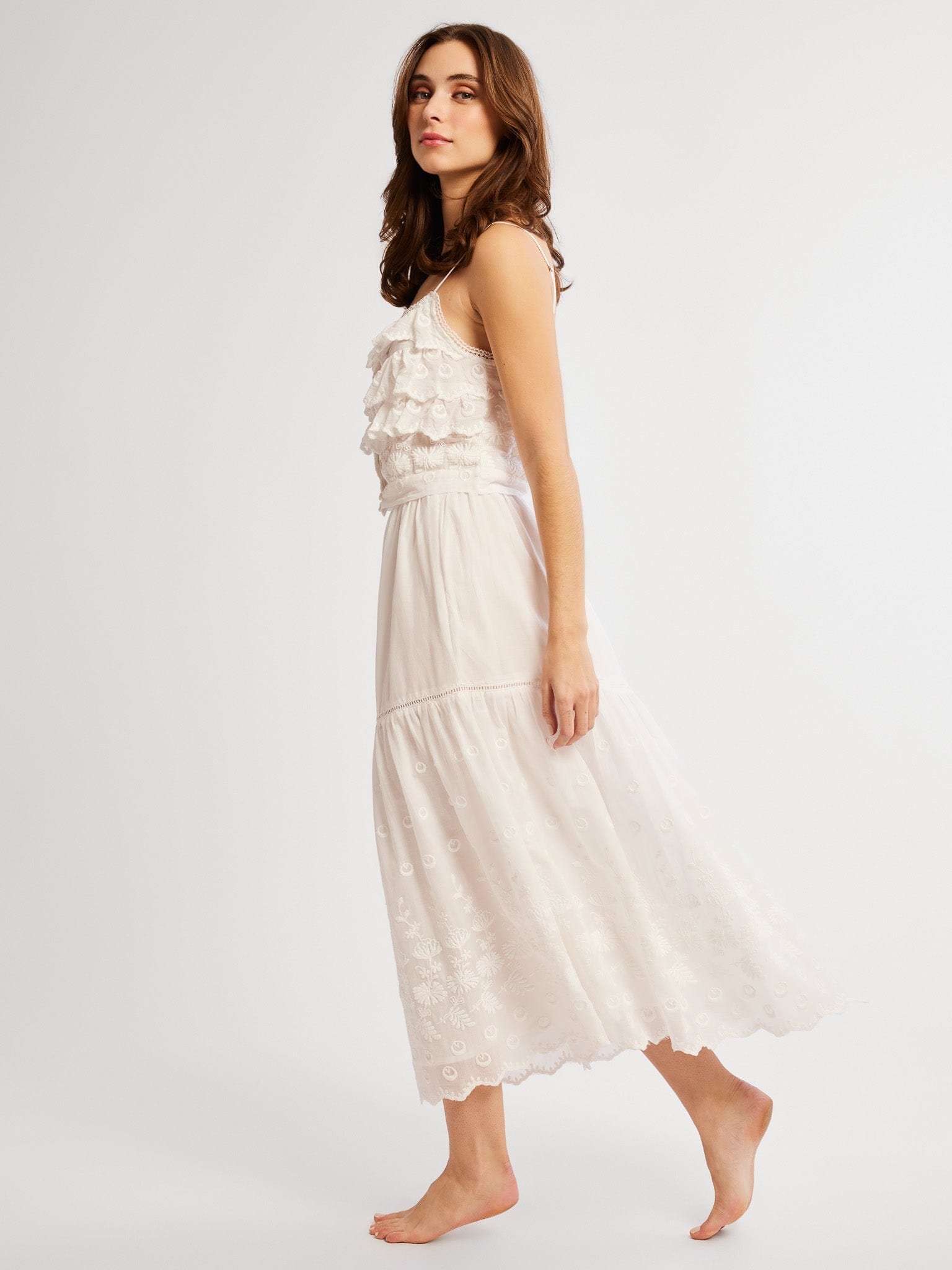 MILLE Clothing Betty Skirt in White Petal Embroidery