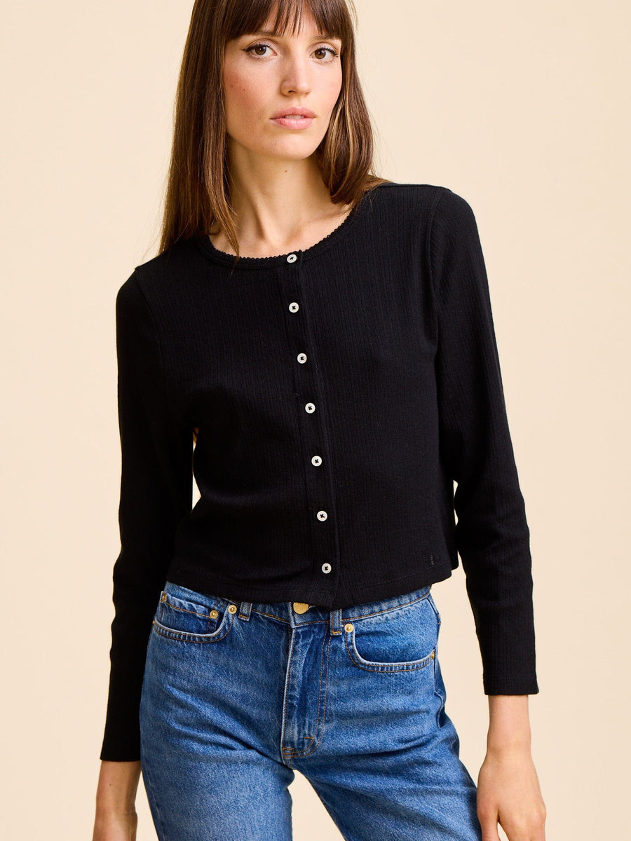 Bibi Pointelle Cardigan in Black – MILLE