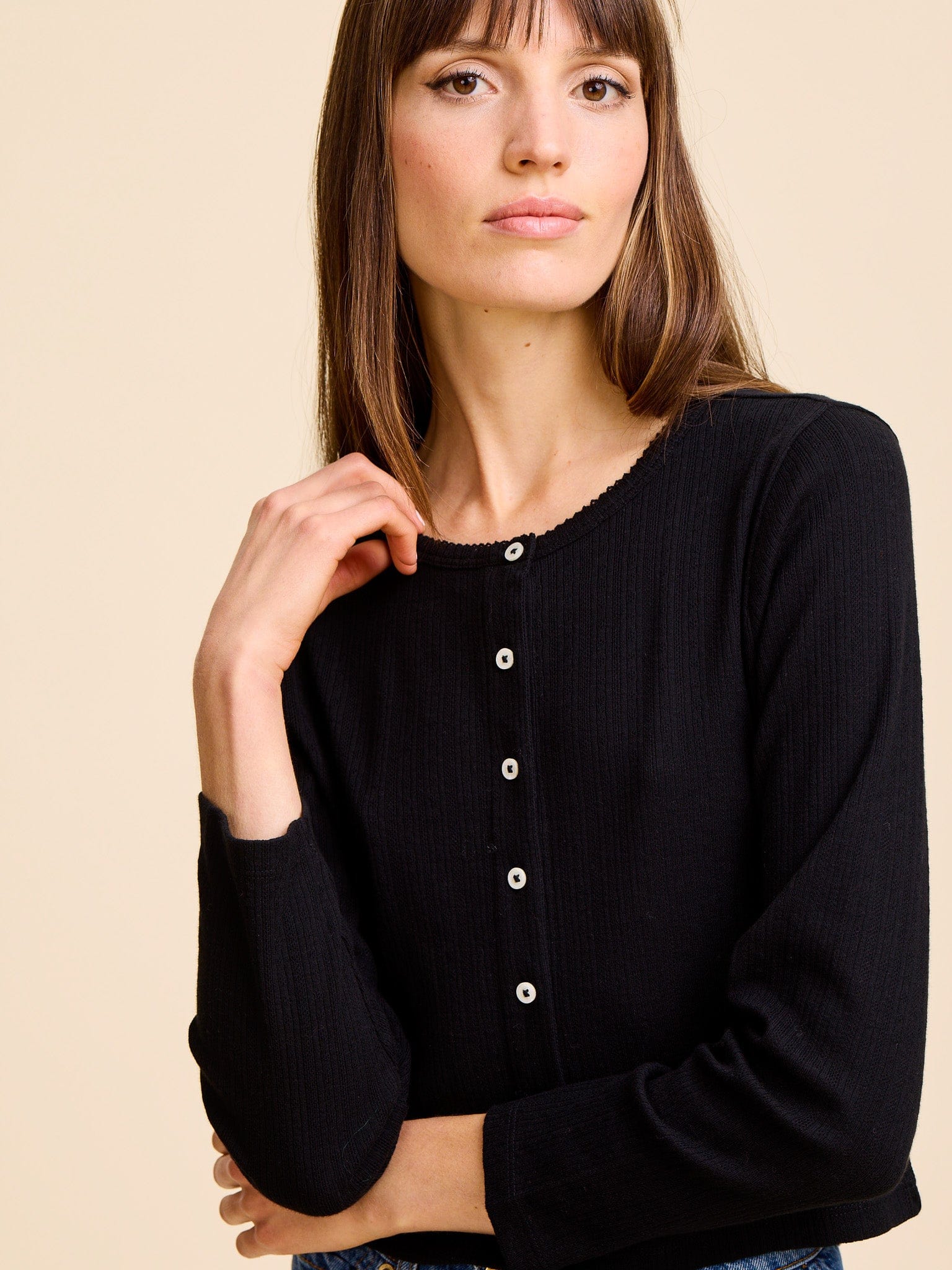 Bibi Pointelle Cardigan in Black – MILLE