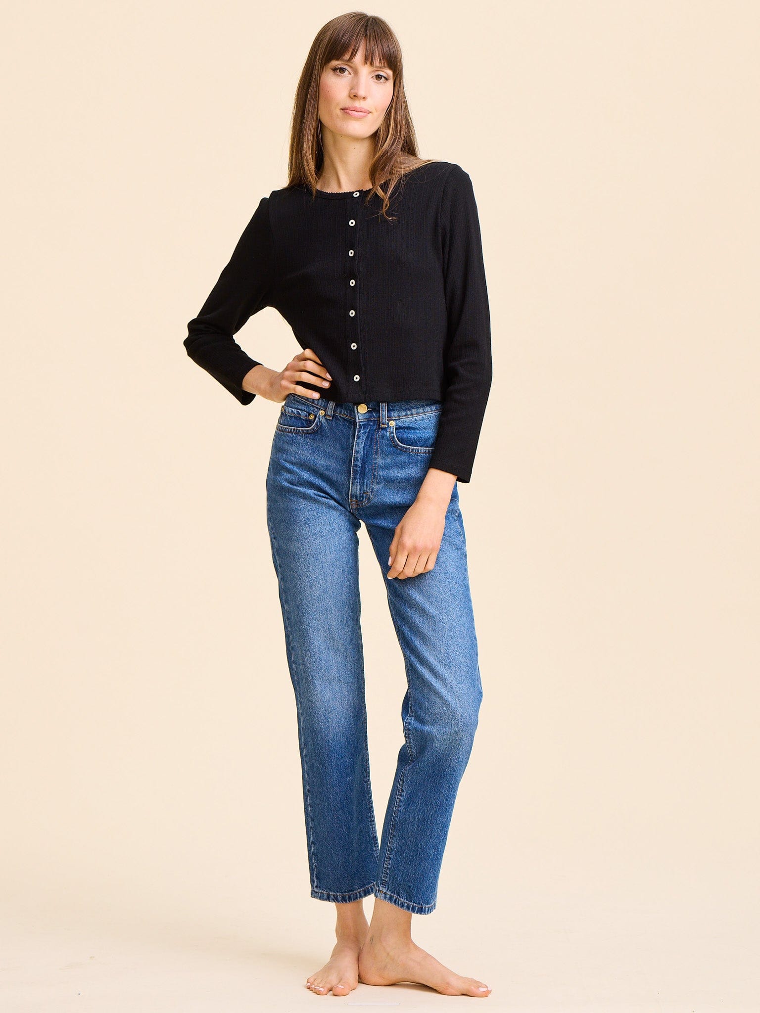 Bibi Pointelle Cardigan in Black – MILLE