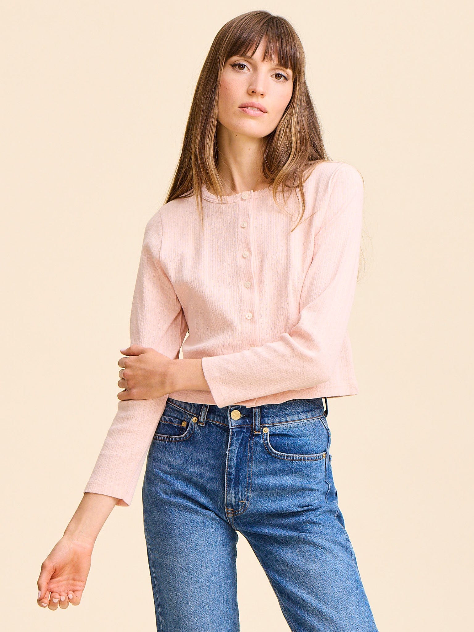 Bibi Pointelle Cardigan in Spanish Villa – MILLE