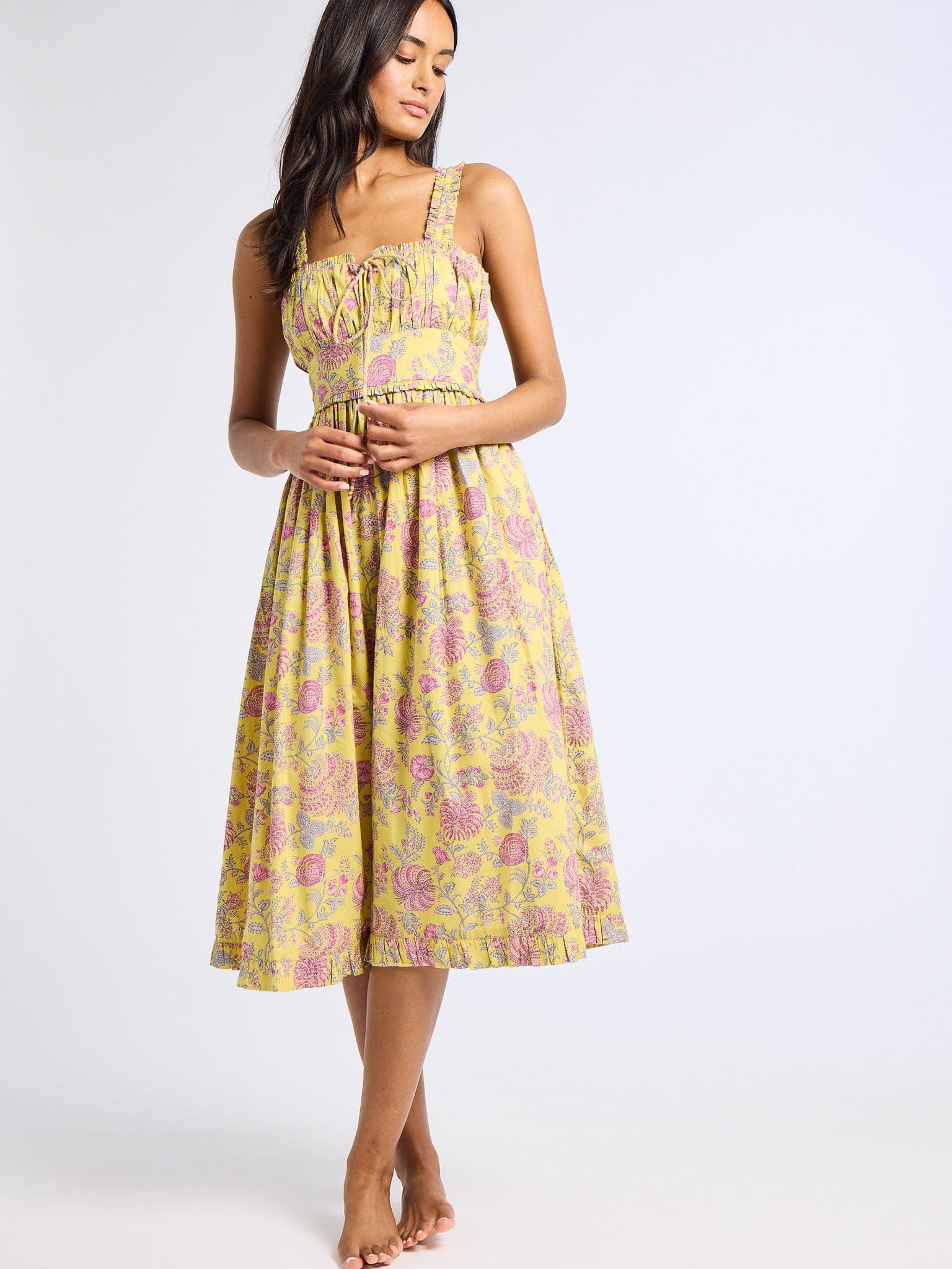 MILLE Calla Floral Cotton Sundress in Citron Floral at Nordstrom, Size Xx-Small
