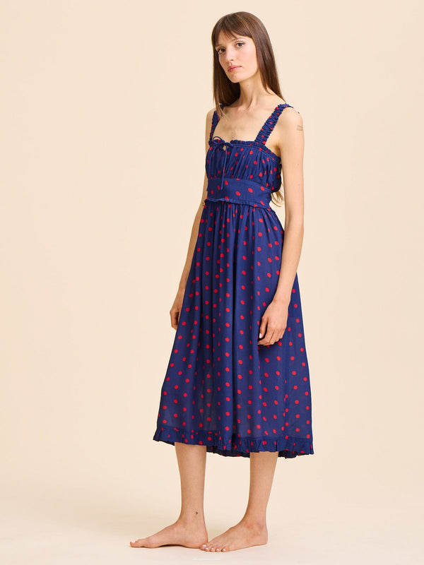 Calla Dress in Navy Dot — view 4
