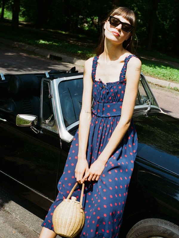 Calla Dress in Navy Dot — view 16