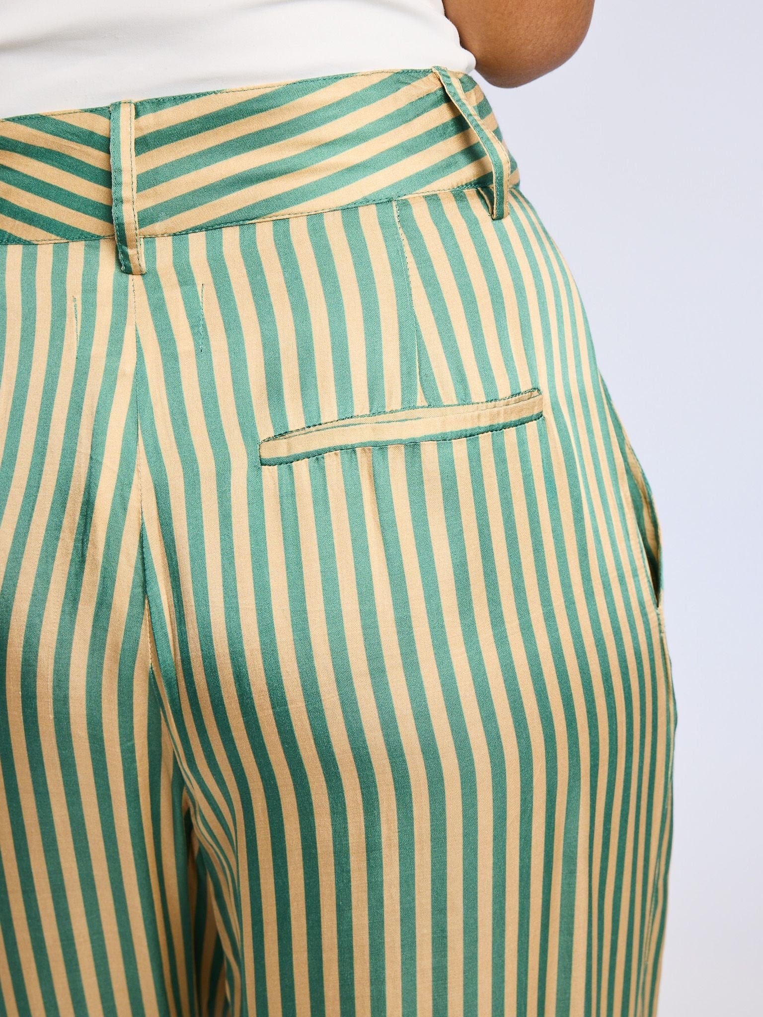 MILLE Clothing Cara Pant in Almond & Green Stripe