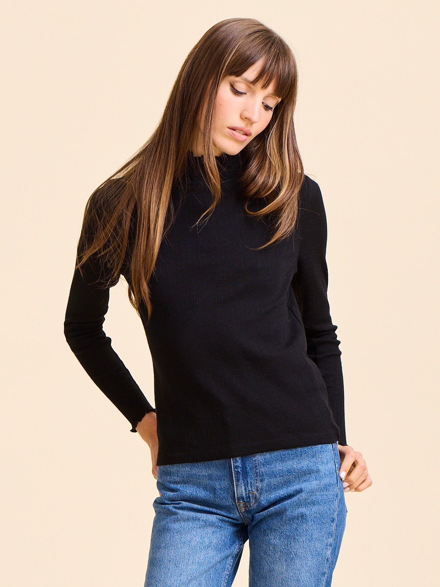 MILLE Clothing Carmela Pointelle Turtleneck in Black