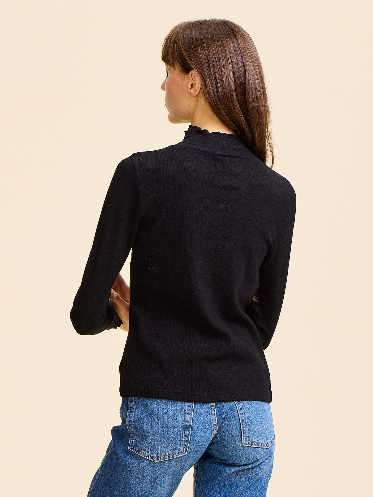 MILLE Clothing Carmela Pointelle Turtleneck in Black