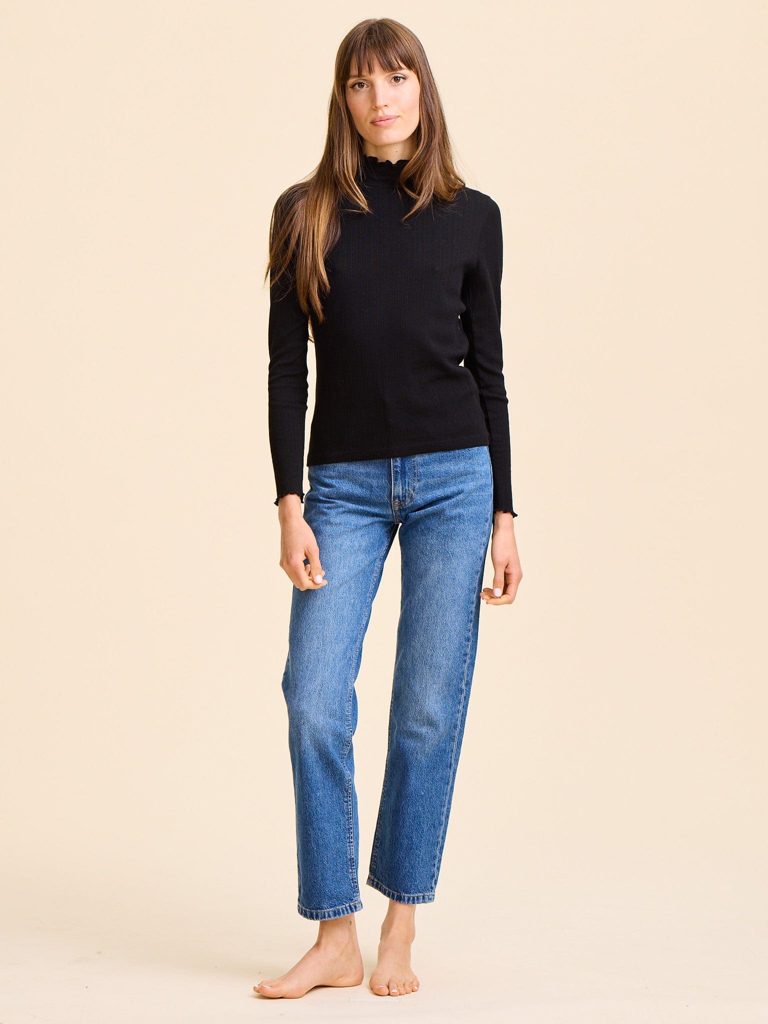 MILLE Clothing Carmela Pointelle Turtleneck in Black