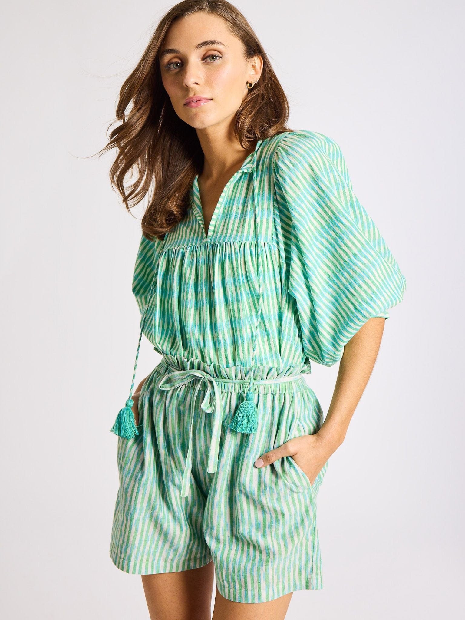 MILLE Clothing Cary Short in Green & Blue Ikat