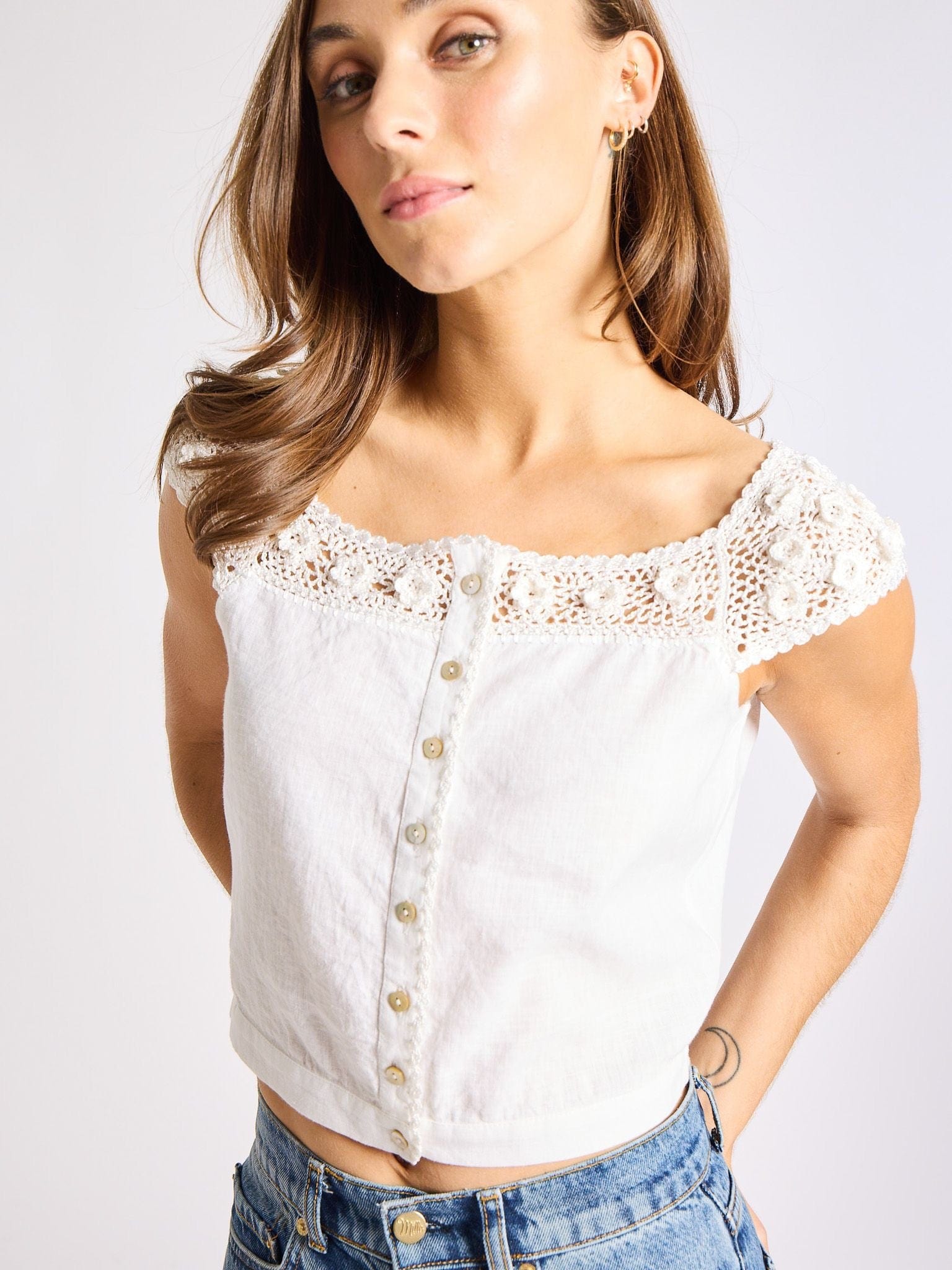 MILLE Clothing Catherine Top in White Linen