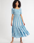 MILLE Clothing Celia Dress in Aqua Jaipur Stripe