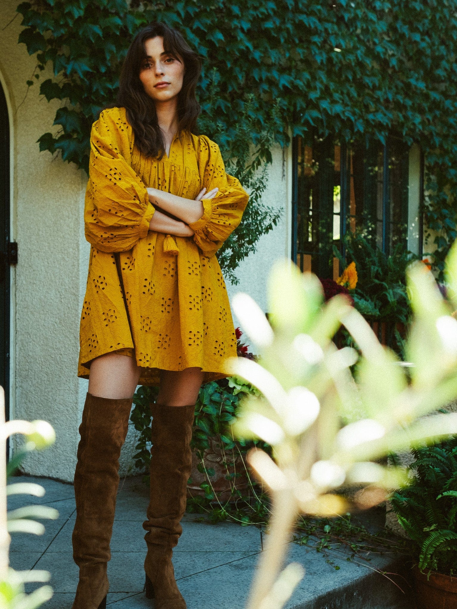 eyelet dress yellow MILLE Daisy Dress in Marigold Eyelet XXS