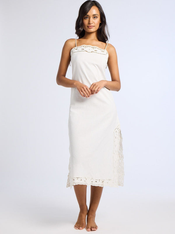 Demi Dress in White Embroidered Linen — view 8