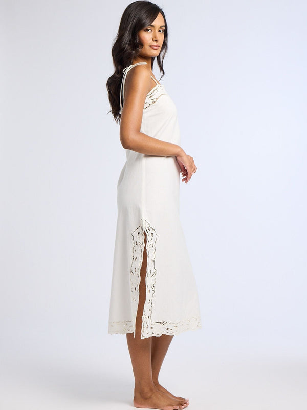Demi Dress in White Embroidered Linen — view 10