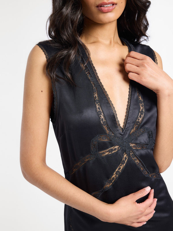 Devon Dress in Black Satin — view 5