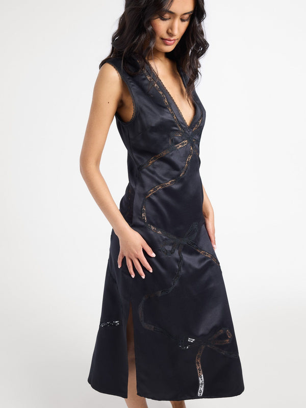 Devon Dress in Black Satin — view 8