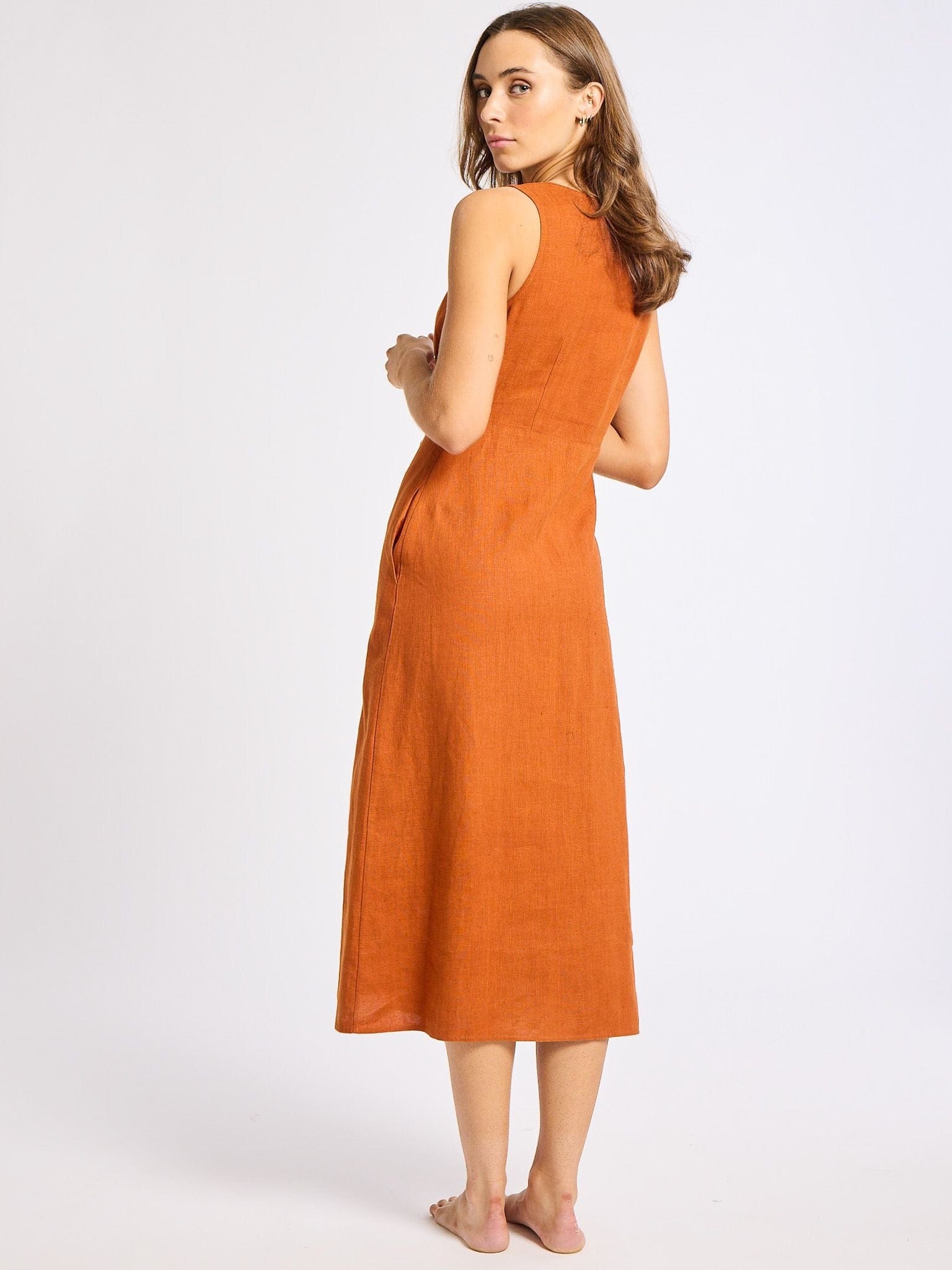 MILLE Clothing Effie Dress in Sepia Linen