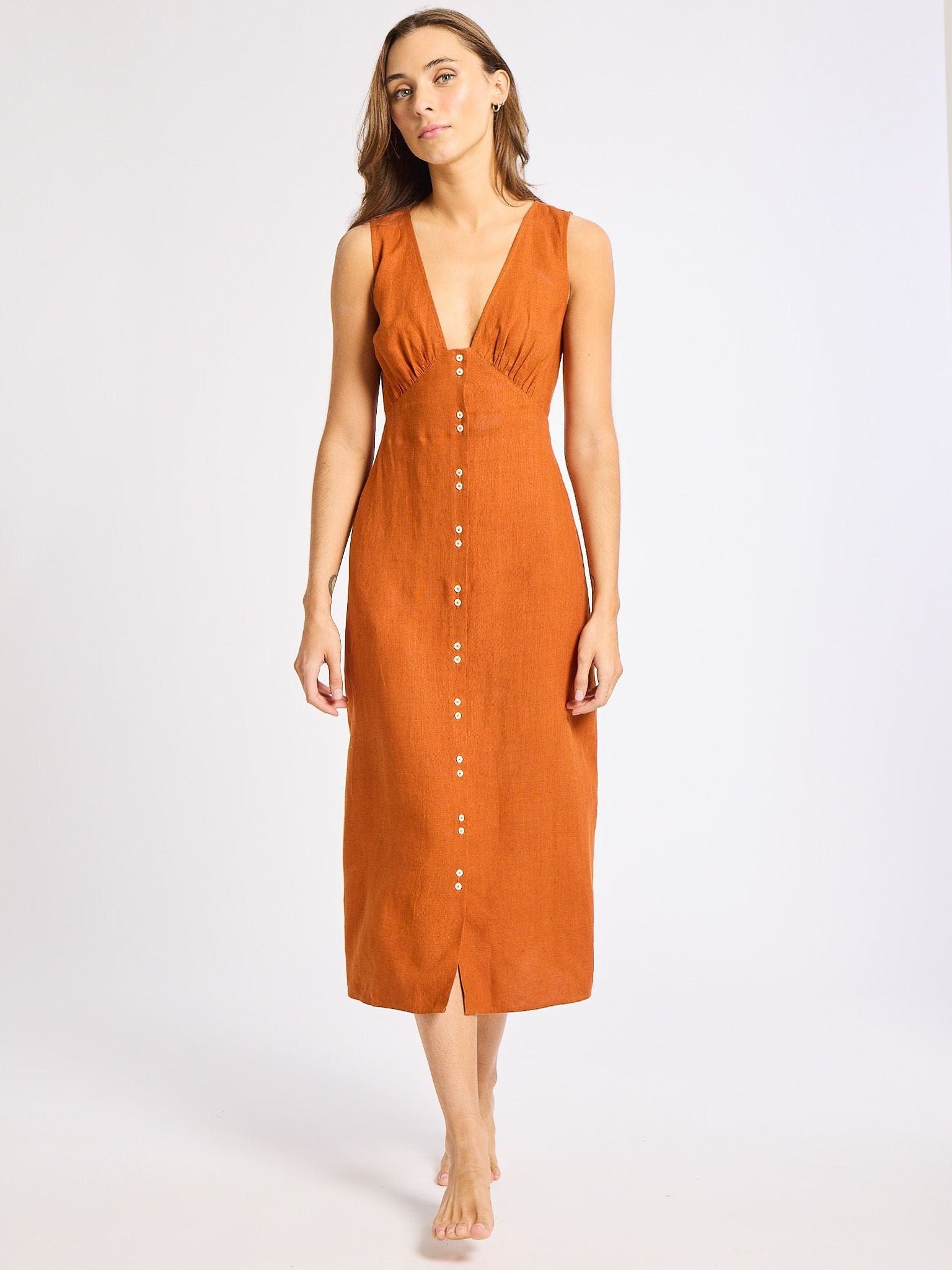 MILLE Clothing Effie Dress in Sepia Linen
