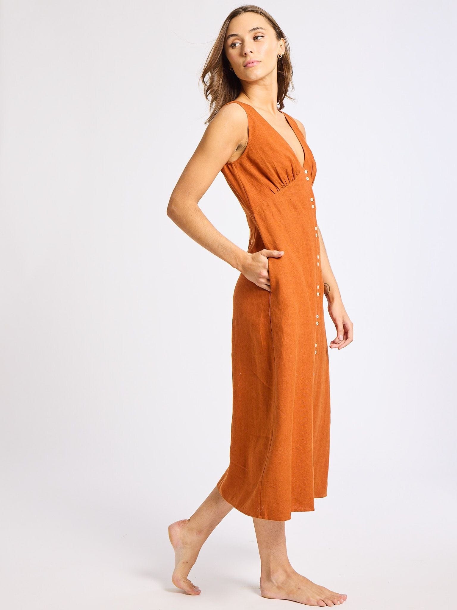 MILLE Effie Dress in Sepia Linen M